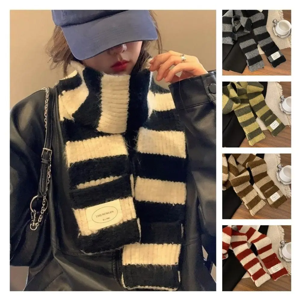 Multicolor Korean Style Y2K Striped Scarf Harajuku Gothic Long Striped Scarves Knitted Streetwear Stripe Shawl Winter