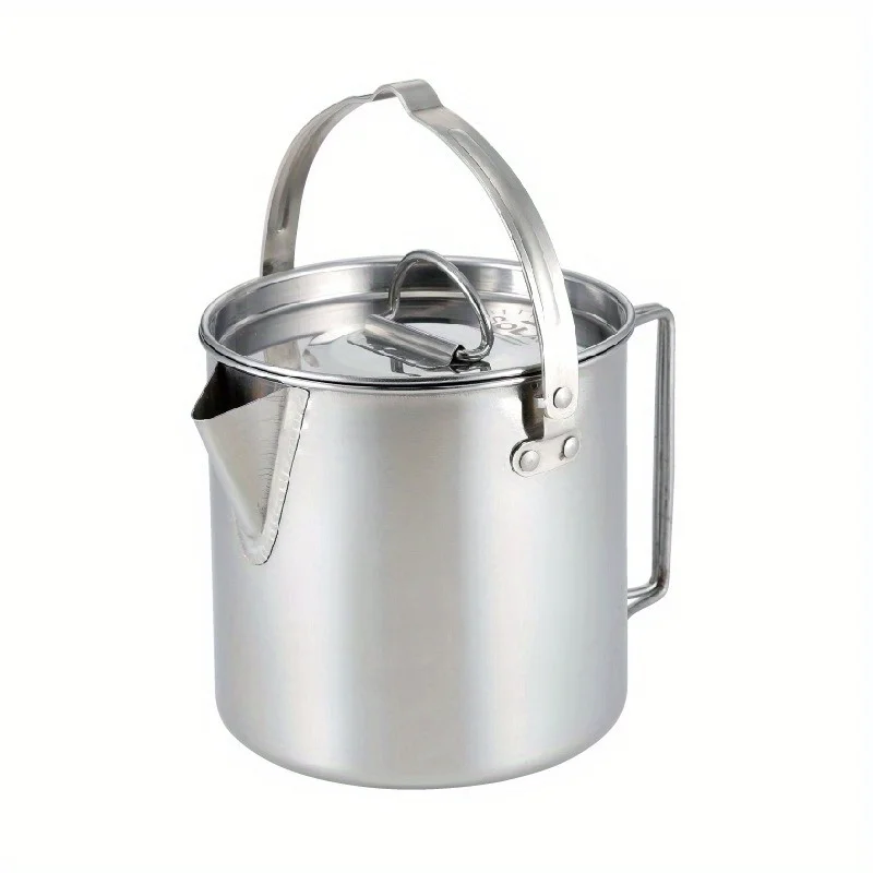 1PC Compact and Portable 1.2L Outdoor Steel Kettle for Camping Picnic and Hanging Cookouts