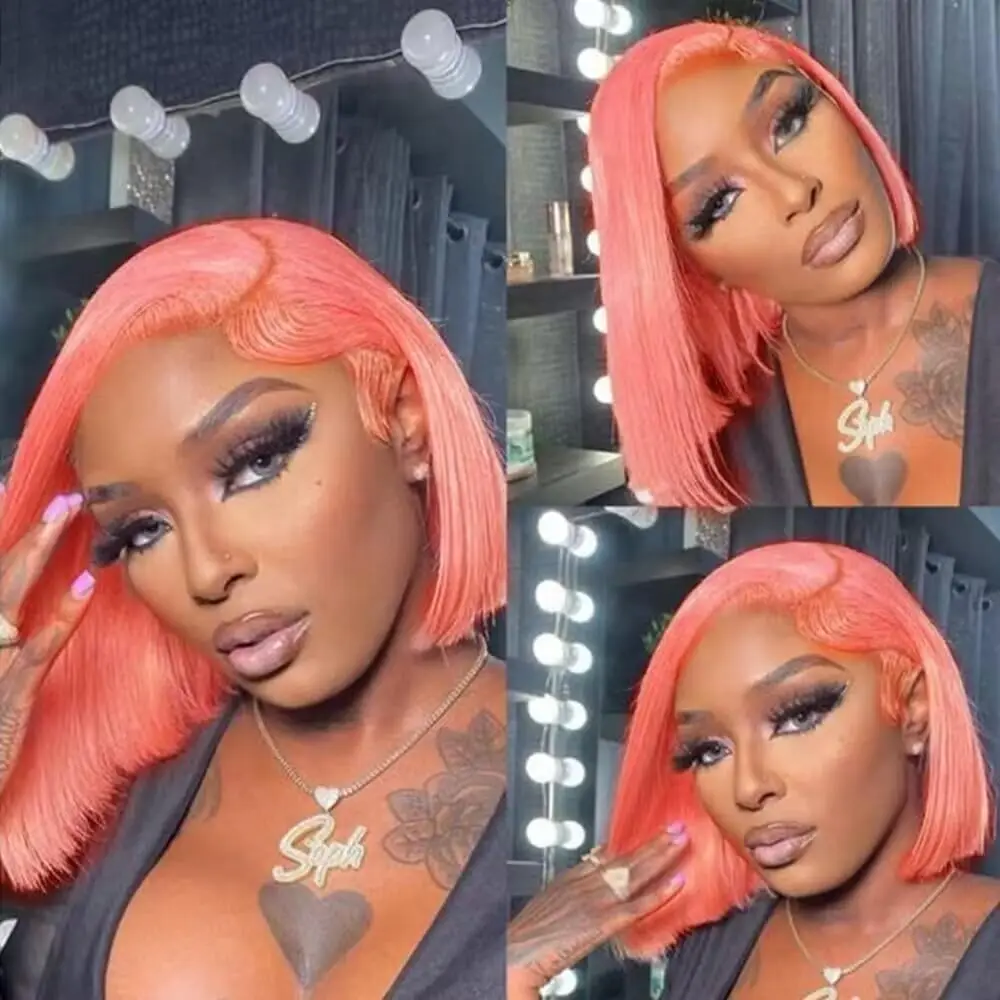 

Pink Short Bob Human Hair Wigs 13X4 Straight Human Hair Lace Wigs Colored Bob Wig Human Hair 613 Blonde Silver Sky Blue