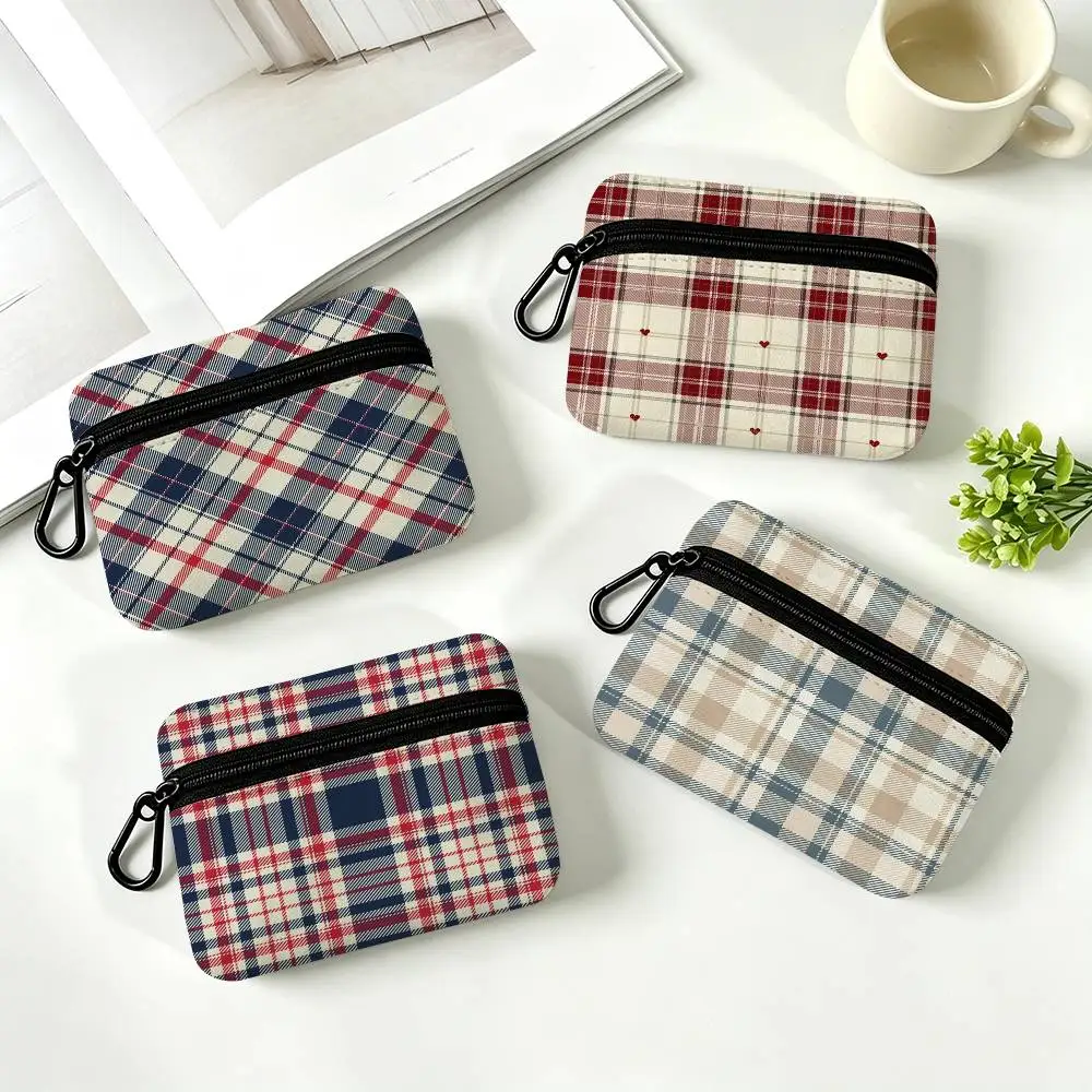 Christmas Plaid BEAUTY  Daily Carry Oxford Fabric Small Coin Purse Multi-use Storage Pouch For Keys Cards Coins