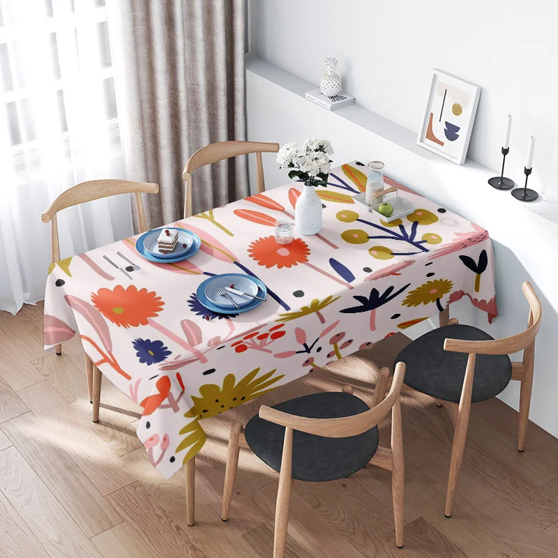

Modern Floral TableclothBright, Easy-Care Decoration for Your Dining Room Pink, Yellow Blue Print Design 160x230cm Quick Dry Mac