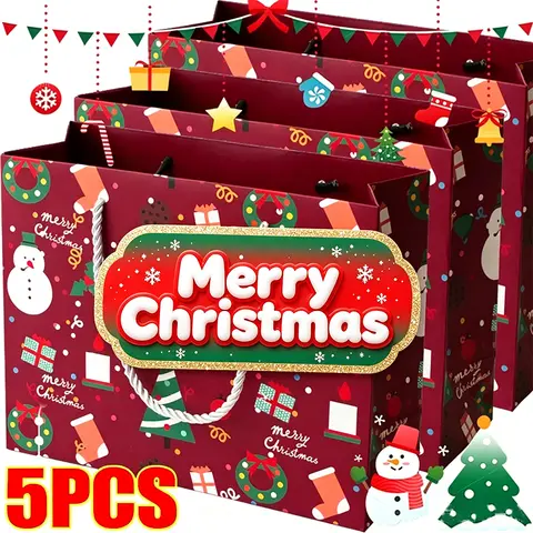5/1pcs Sacola de Presente de Natal com Desenhos Animados, Boneco de Neve Fofo, Árvore de Natal, Biscoitos, Meia de Natal, Embalagem de Presente