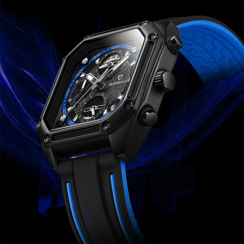 Sports Watch Men Fashion Brands Mark Fairwhale Silicone Strap Quartz Watch Automatic Date Square Wirstwatch For Man Reloj Hombre