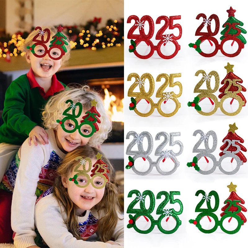 1/4 adet 2025 Noel Gözlük Çerçevesi Çocuklar Yetişkinler Için Noel Fotoğraf Sahne Noel Partisi Dekorasyon Mutlu Yeni Yıl Navidad Hediye