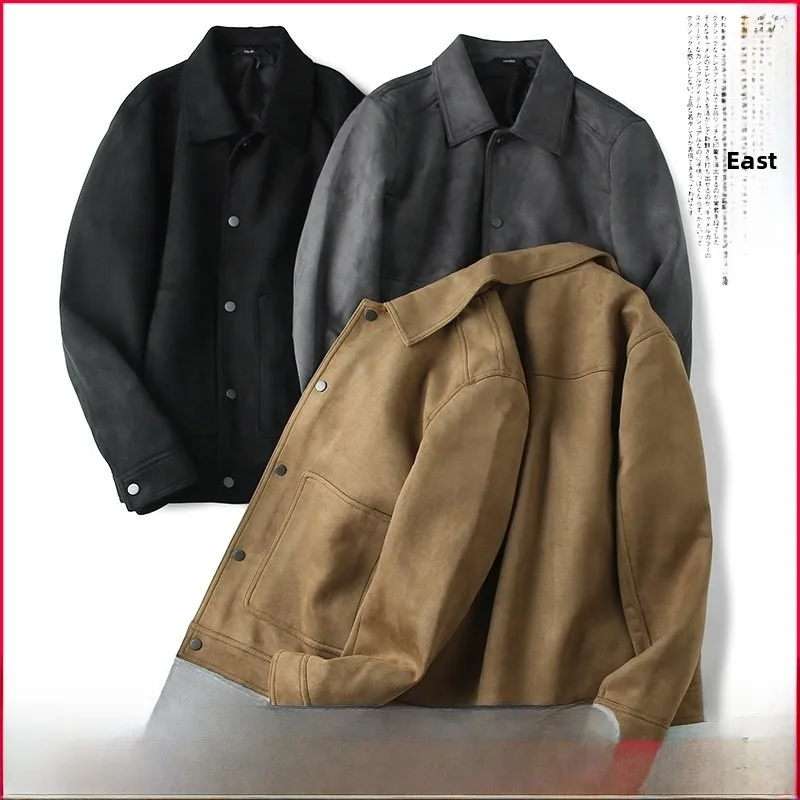 

Замшевая куртка в стиле ретро, свободный повседневный воротник, однотонная мужская осенне-зимняя модная верхняя одежда, молодежная палатка с подставкой, длинный све