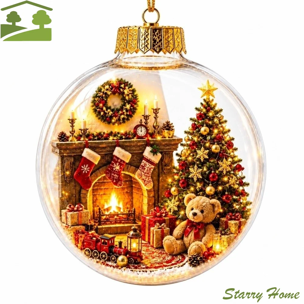 2D Flat Christmas Ball Ornament Transparent Lightweight Clear Acrylic Sphere Creative Pattern Compact Size
