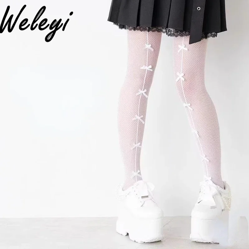 

Kawaii Jirai Kei Mesh Bow Pantyhose Japanese Fashion Dream Outlook Same Mine Series Mass Produced All Matching Sexy Gothic Socks