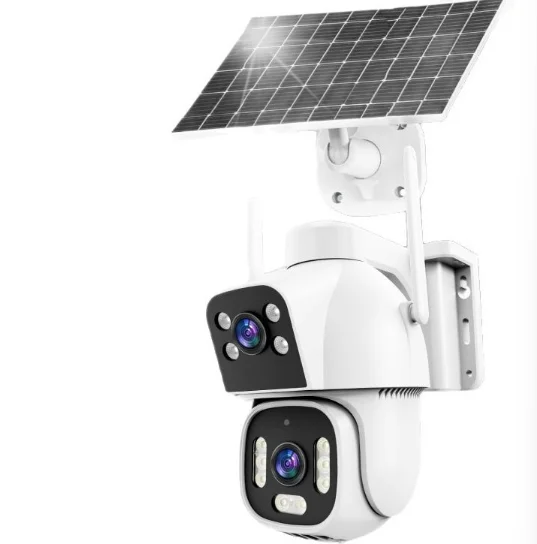 4G Solar Power Battery IP Camera PTZ Dual Lens SIM Card Wireless Auto Tracking Outdoor Waterproof PIR Full Color IR HD Home Cam