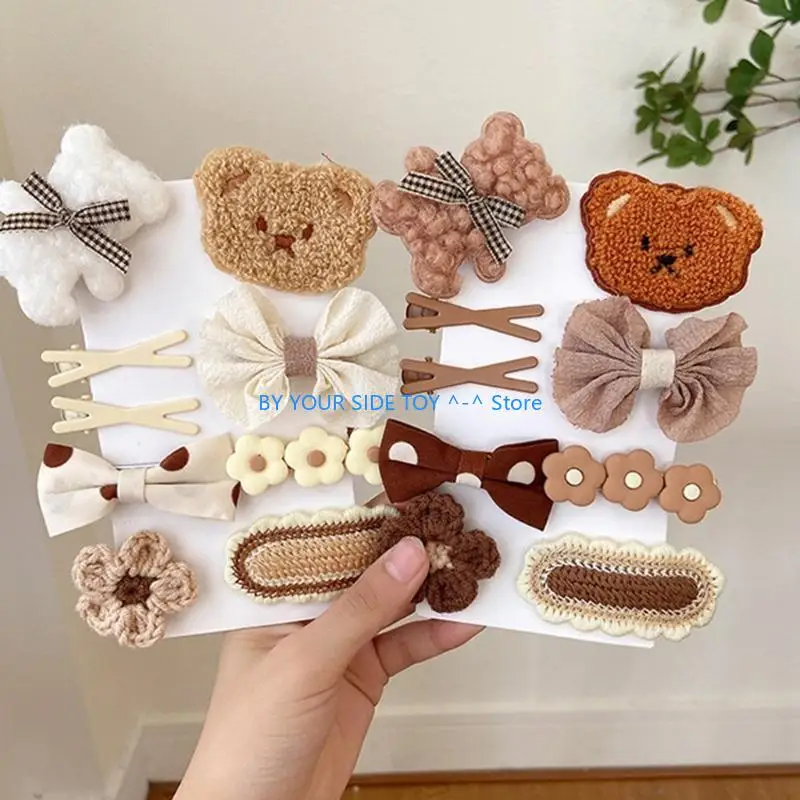 9pcs/set Girl Hair Clip Set Flower Hairpin Bear Hair Clip For Girl Bow Barrettes U6XE