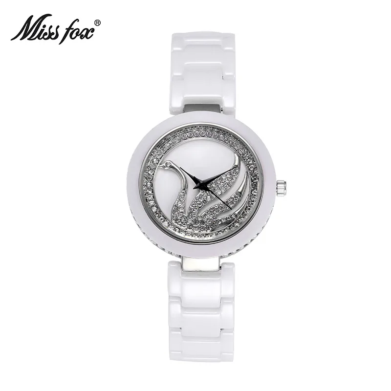 Official brand of free shippingFashionable High-End Ceramic Watch Diamond Swan Ultra-Thin Korean Casual WaterproofExquisite wome