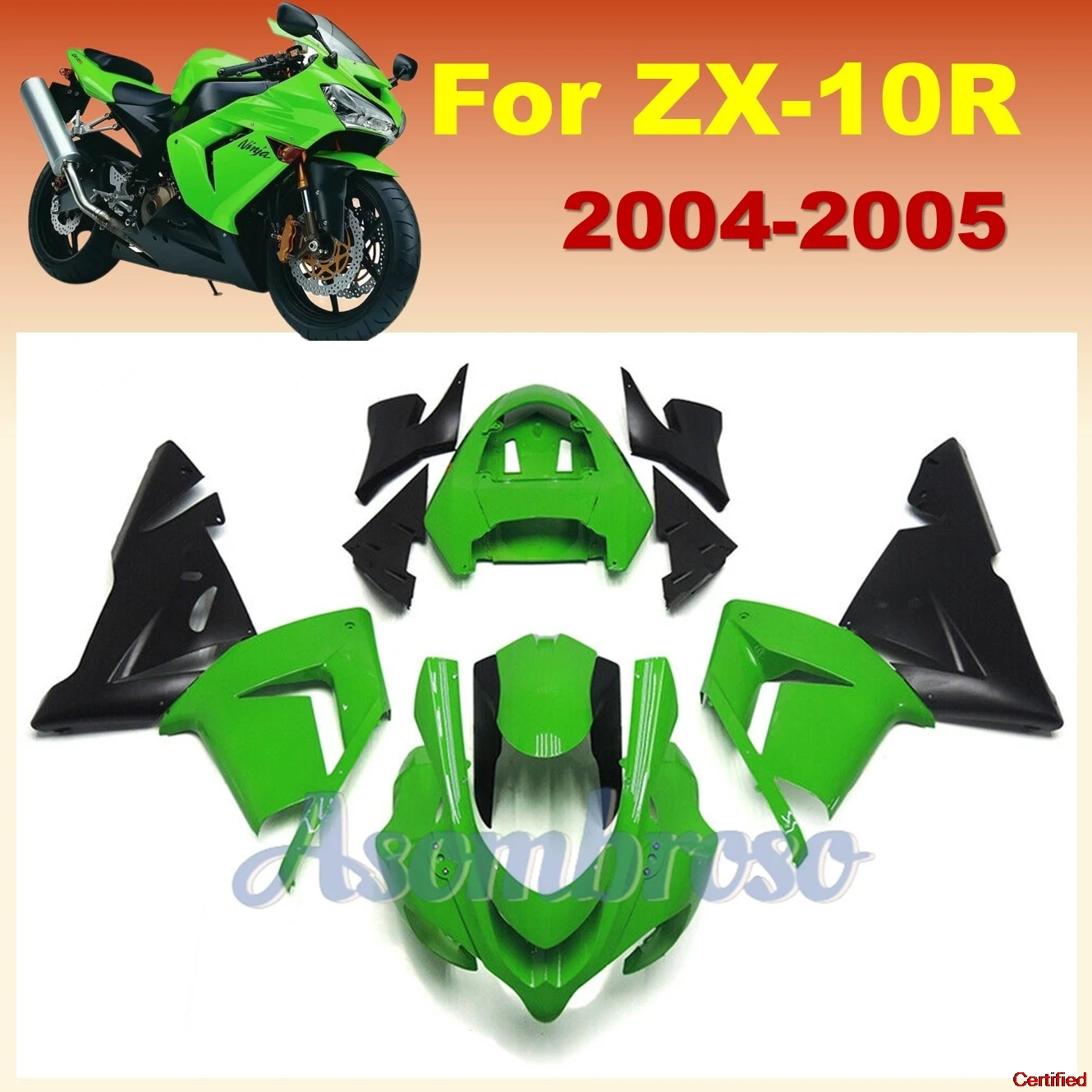 

Rebuilt Motorcycle Bodys Fairing Kit for KAWASAKI ZX-10R 2004 2005 ZX 10R 04-05 ZX10R ABS Green Black Bodywork Set