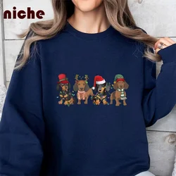 Christmas Style Cartoon Puppy Graphic Print Women Sweater Hoodie Cotton Pullover Shoulder Loose High Quality Sweatshirt