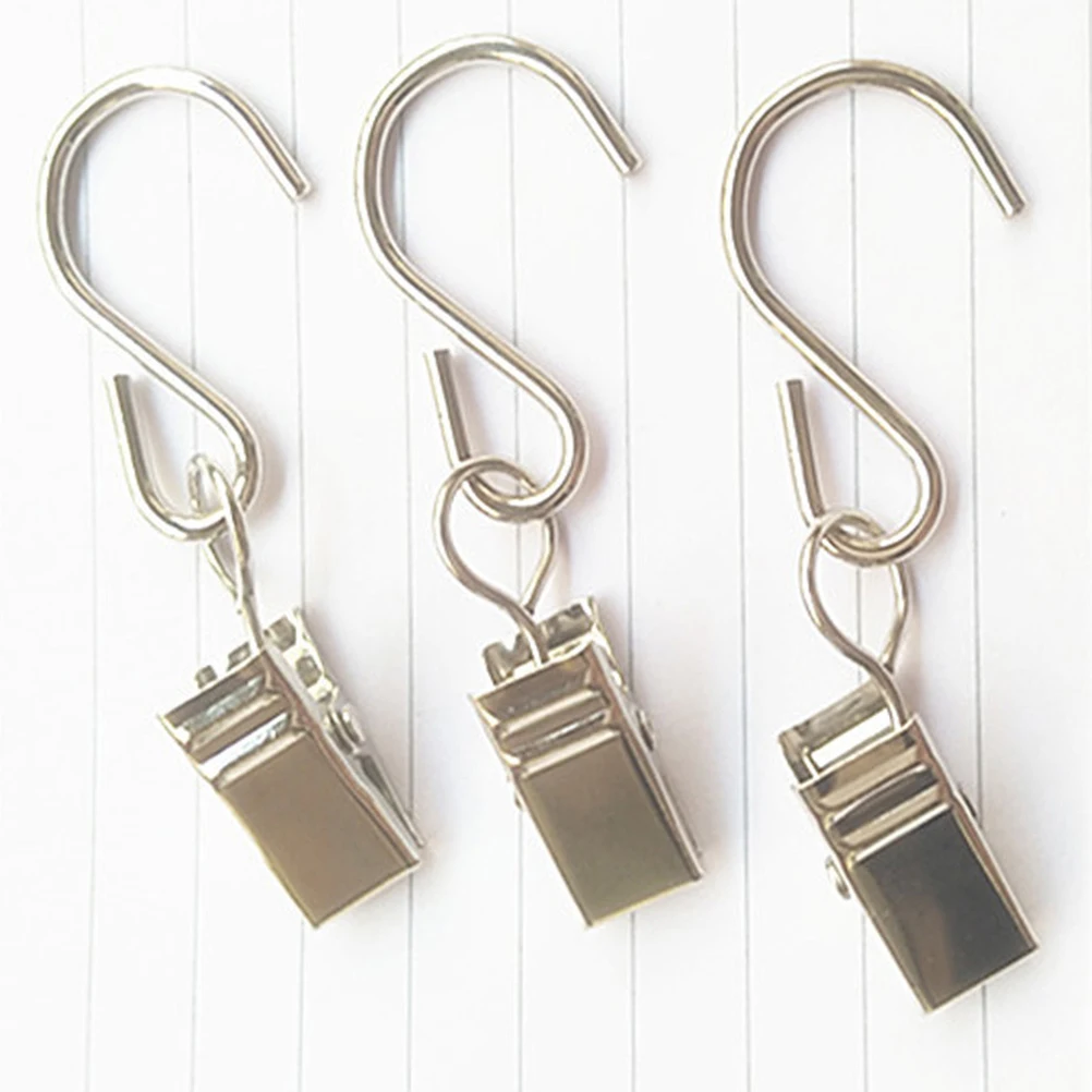 

50 PCS Curtain Hook Hanging Hanger Curtains Hangers with Clips Clamps Hooks Iron Wire