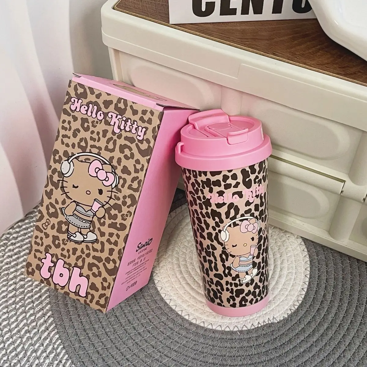 

Hello Kitty Thermos Cup With Straw And Lid Leopard Pattern Vacuum Flask Keep Hot Cold For School Office Travel Gift For Her