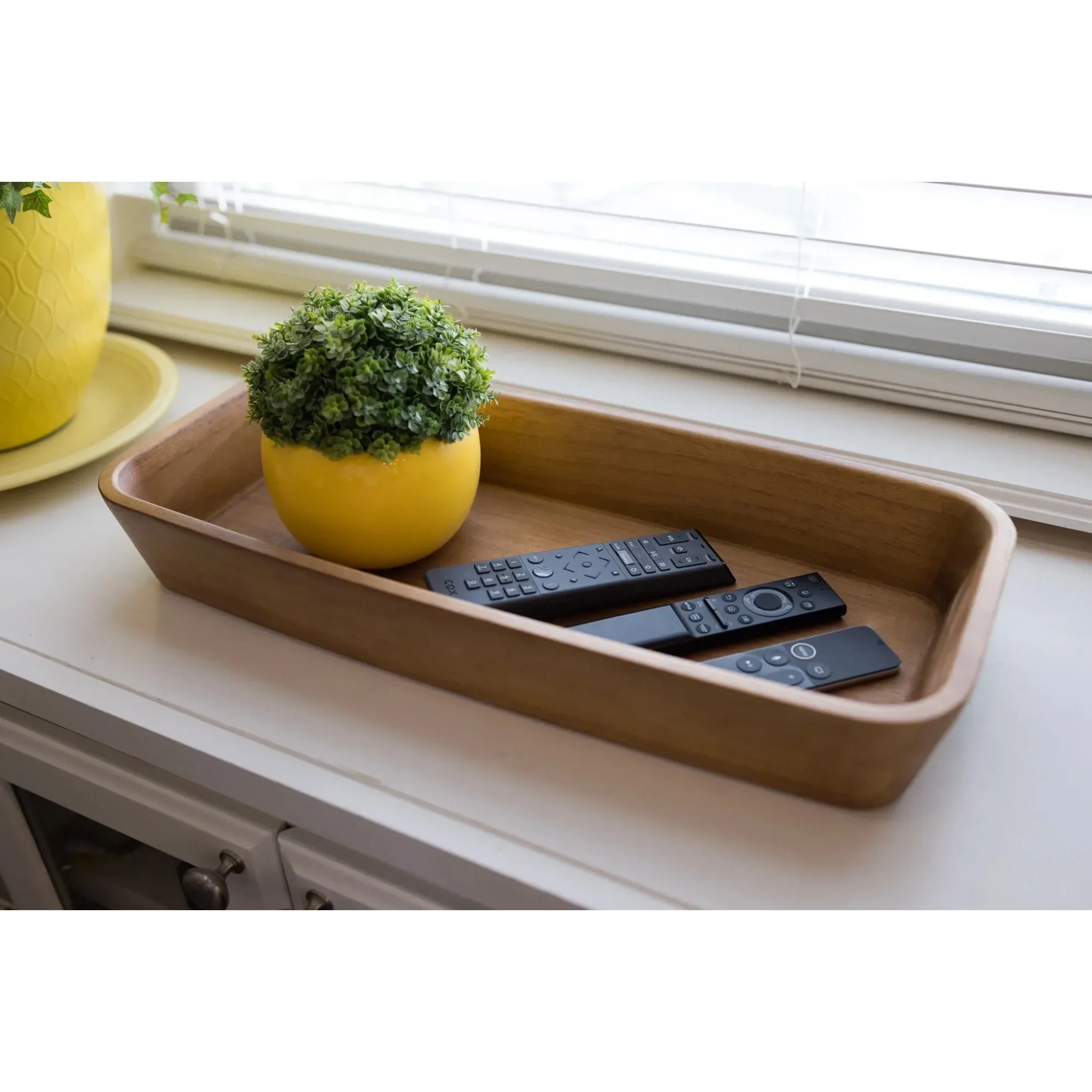 وعاء تقديم بيضاوي من خشب السنط، لمسة نهائية طبيعية باللون البني، وعاء خشبي