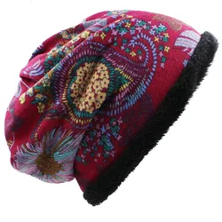 Warm Women Skullies Beanies Fashion Brand Autumn Winter Vintage Design Dual-use Hats For Ladies Girl Scarf HT058