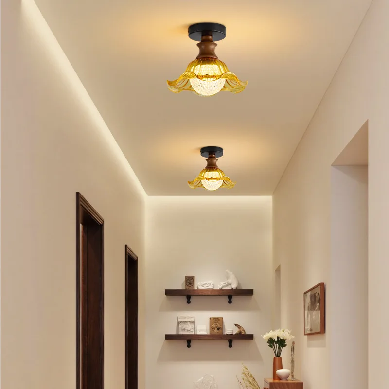 Mid Ancient Style Acrylic Balcony Pendant Lights Japanese Style Bedsides Entrance Hallway French Retro Petal Hanglamps Bedroom