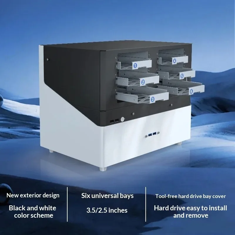 Compact 6-Drive Home Server Chassis, MATX with Full Height PCIe, Hot-Swap HDD, Supports ITX/ATX PSU for DIY NAS