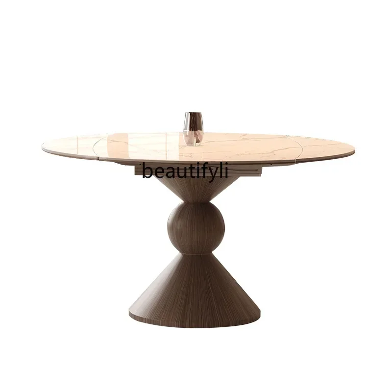 

Medieval style rock slab dining table Modern household French retro round solid wood dining table and chairs