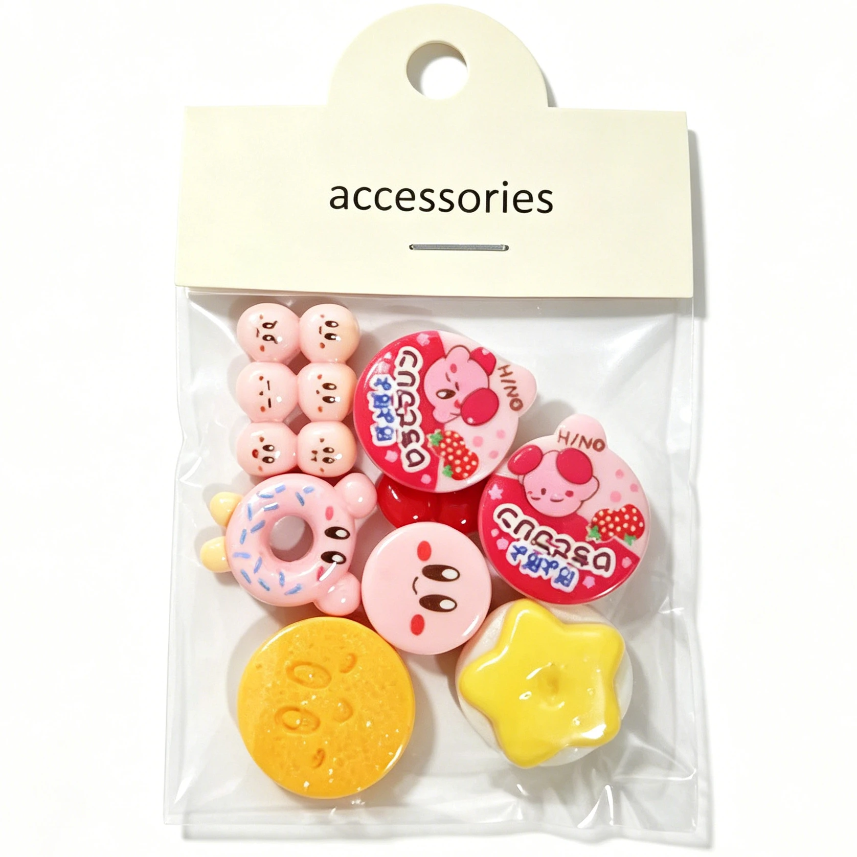 7pcs Kawaii Kirby Decorative Resin Accessories Anime Cartoon Water Cup Card Decoration DIY Phone Case Glue Hair Accessories Gift