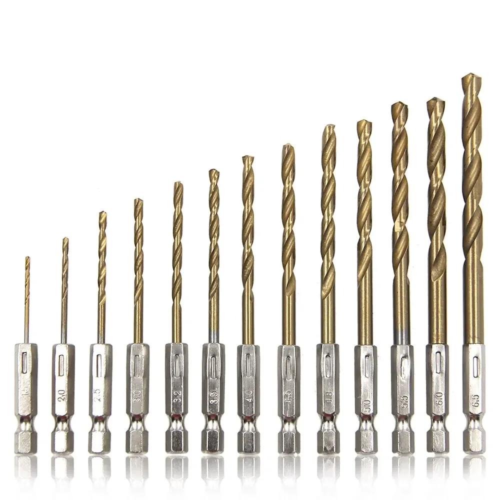 

13pcs Titanium Hexagonal Handle Twist Drill Bit Set for Electric Drill Screwdriver for Drilling Reaming Electric Drill Accessory