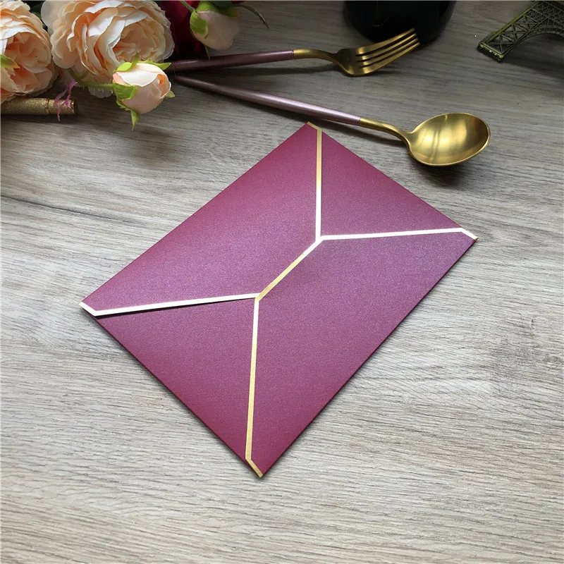 50 Pieces 250gsm Pearl Paper White Pink Envelopes Gold Edge Vintage Wedding Party Invitation Gift Envelope 138x195mm EN01