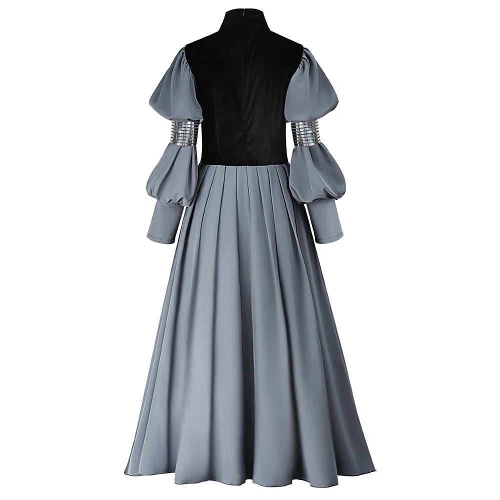 Halloween Carnival Women Padme Cosplay Gray Medieval Lantern-sleeved Dress Costume - view 4