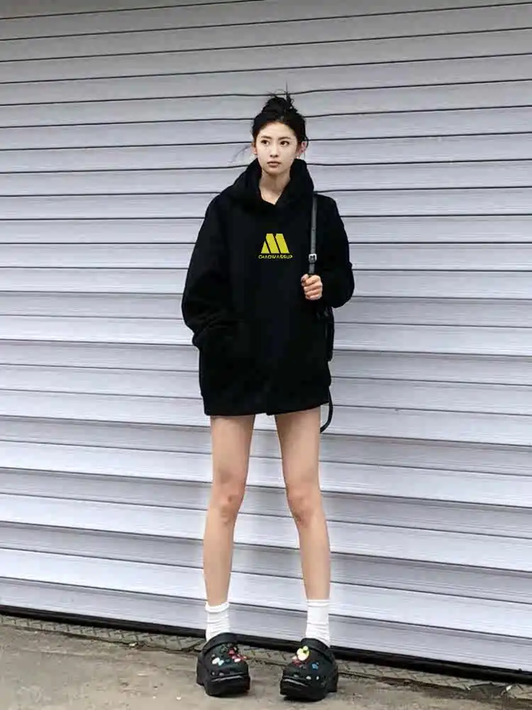 

2024 new trendy brand printing retro sports and leisure hooded sweater autumn and winter street pure cotton loose hoodie