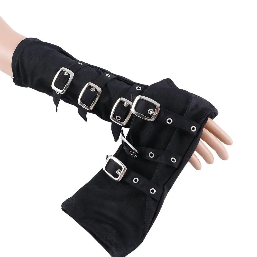 Korean Sexy Fashion Accessories Streetwear Hip hop Cosplay Outdoors Half-finger Gloves Belt Rivet Punk Wristband Arm Cover