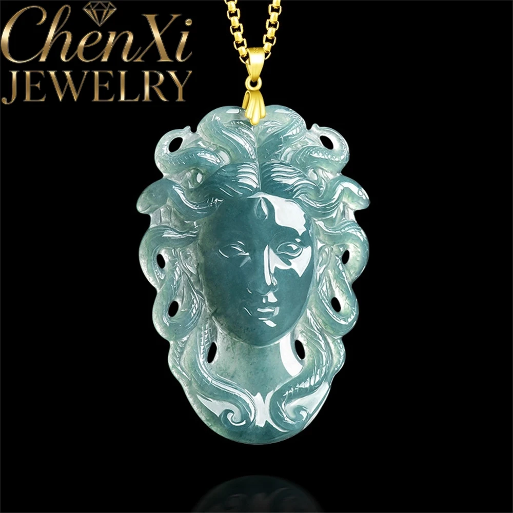S925 Silver Setting With Natural Blue Water Jadeite Medusa Snake King Pendant Luxury Quality Fashion Jewelry Exquisite Elegant