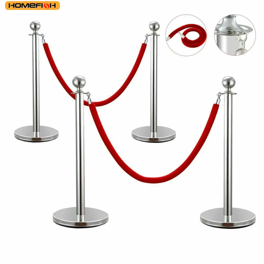 SucceBuy 38Inch Gold Silver Stanchion Posts Queue Red Velvet Rope Crowd Control Line Barriers w/ Stable Base for Party Supplies
