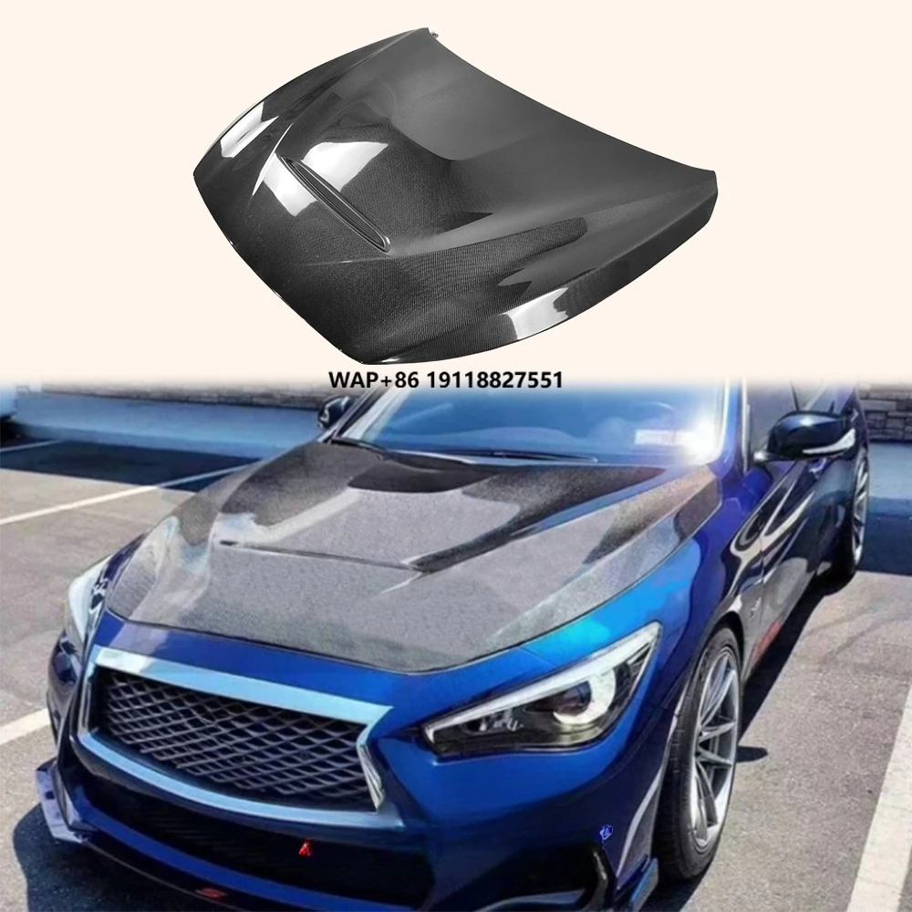 

For Infiniti Q50 14-21 GTS Style Carbon Fiber Vented Cooling Front Bumper Hood Bonnet