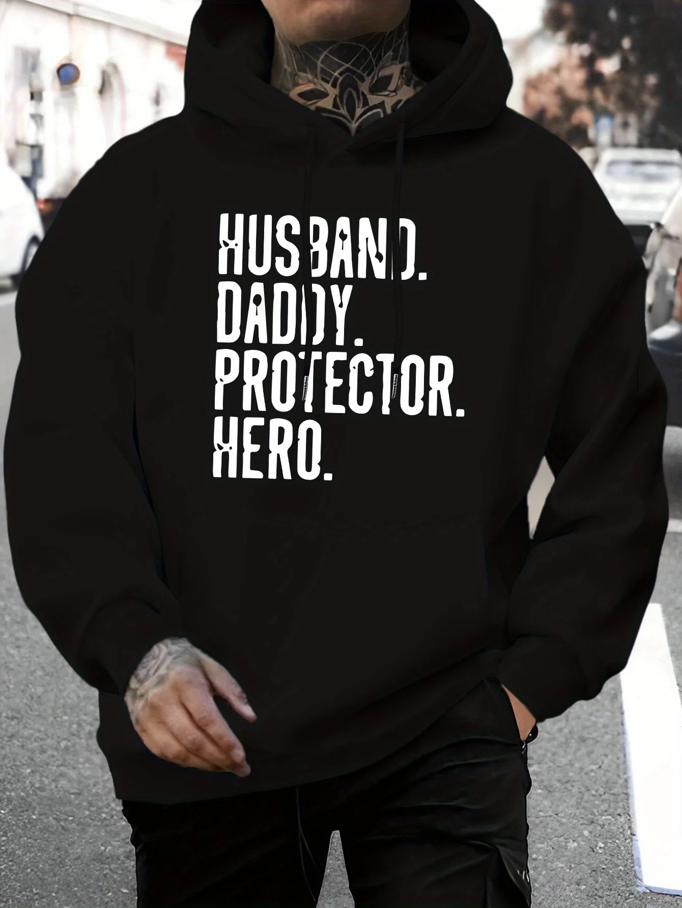 Men's, New Fashion Husband, Dad, Protector, Hero Letter Printing Casual Sweater Fashion Drawstring Hoodie Autumn and Winter Top Comfortable Versatile Long-sleeved Hooded Sweater (Lin Moyun Selection)