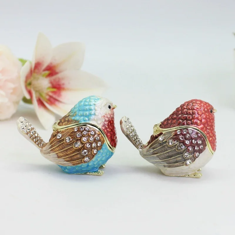

Enameled Metal Animal Bird Trinket Box with Hinged Hand Painted Jewelry Storage Box Home Decor Gift Collectible