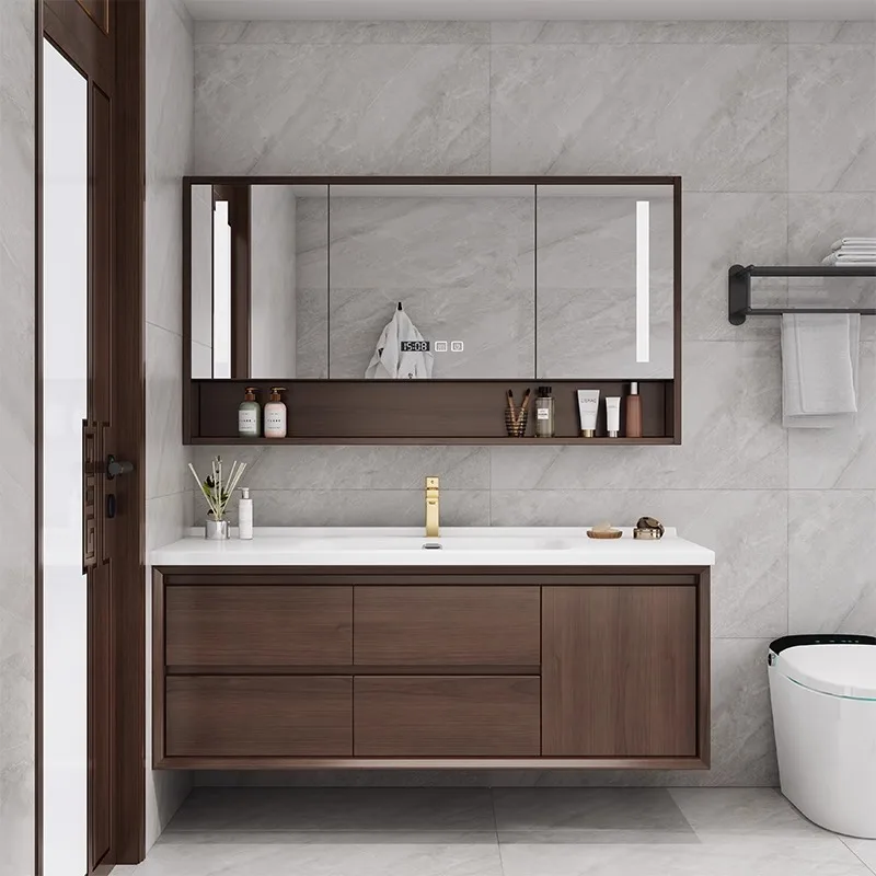 

Retro Standing Bathroom Cabinet Integrated Oak Wooden Mirror Bathroom Cabinet Storage Vanity Armario Banheiro House Accessories