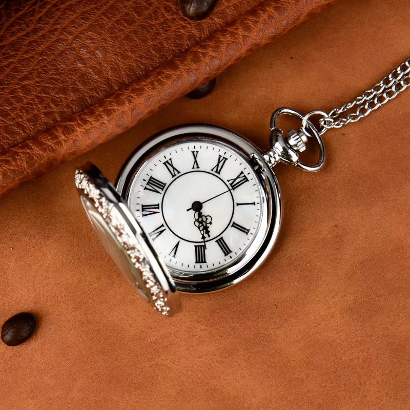 Large pocket watch transparent glass lace quartz watch flip Roman scale pocket watch necklace watch