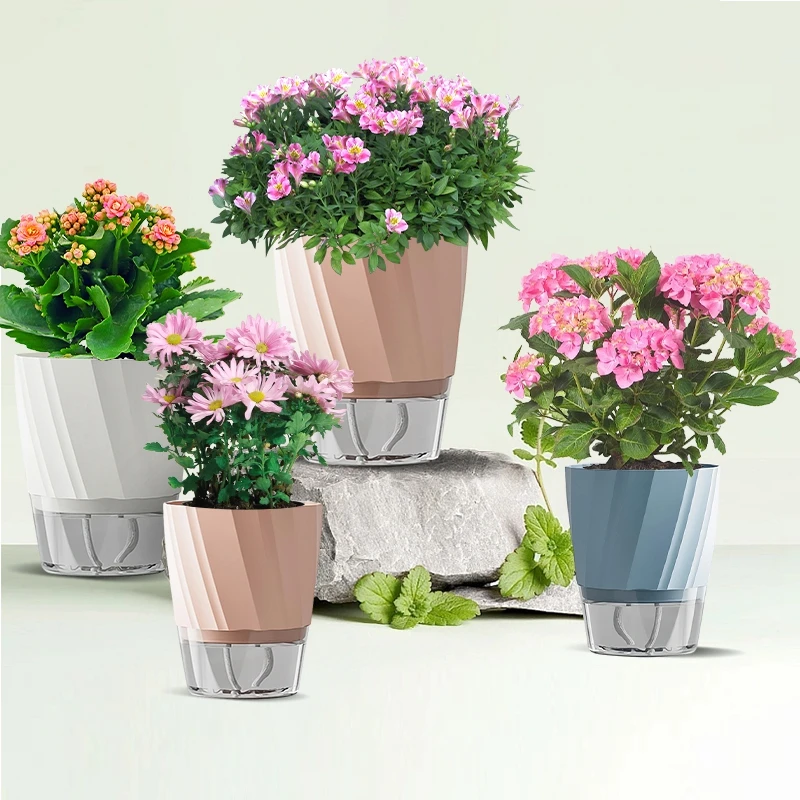 Lazy Self-Absorbent Water Flower Pots Transparent Double Layer Flowerpot Succulent Hydroponic Flowerpot Home Garden Decor