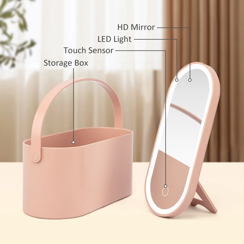 صندوق مكياج محمول باليد، حقيبة زينة LED مع بطارية 1500 مللي أمبير في الساعة 5200 كلفن ضوء أبيض حقيقي، منظم مستحضرات التجميل للسفر مع مرآة #2