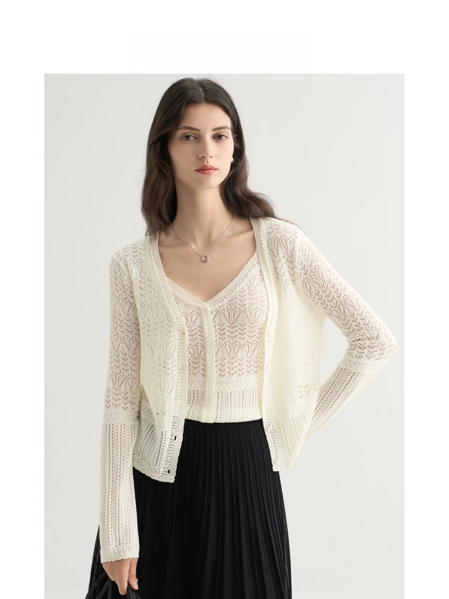 Ruiqia Jie | Gentle Lazy Style White Hollow V-neck Knitted Cardigan Women's Thin Sun Protection Cover up Top