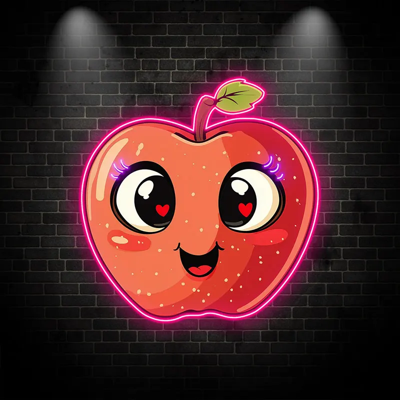 Cute Apple Neon Sign, Apple Custom Neon Light, Fruit Shop Wall Hanging, Children Restaurant Wall Decor Light, Kids Birthday Gift