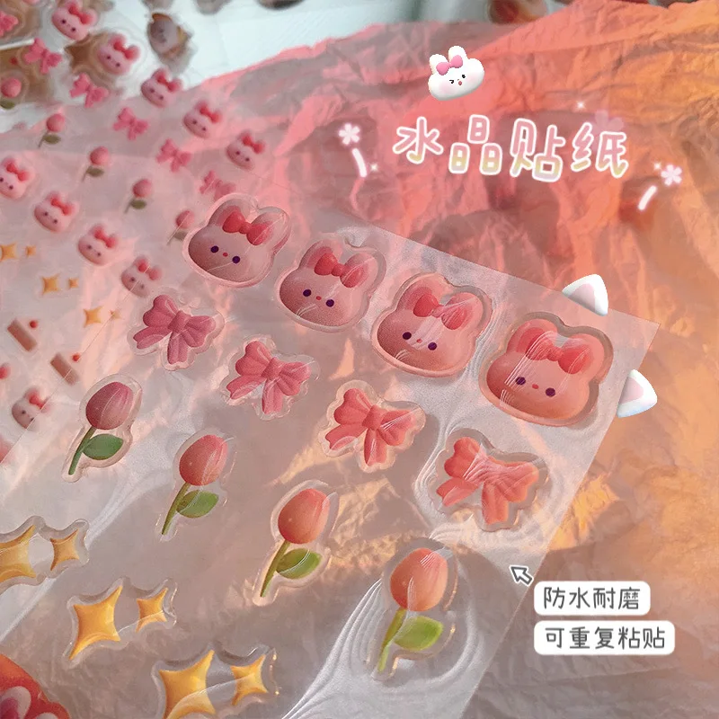 3Pcs Kawaii Stationery Stickers Cute Rabbit Bear Dog Cat Three-dimensional Stickers Scrapbooking DIY Craft Decorative Stickers