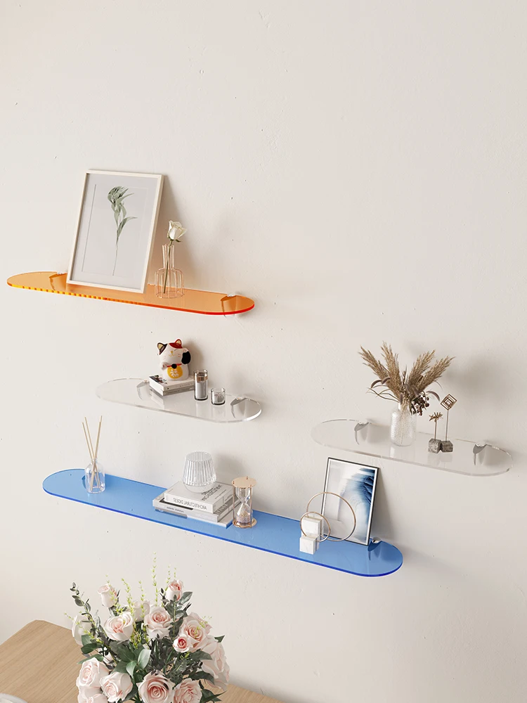 Acrylic Wall Shelf Hanging Wall Floating Bookshelf Background Wall Decorative Partition Wall Display Stand Bathroom Storage Rack