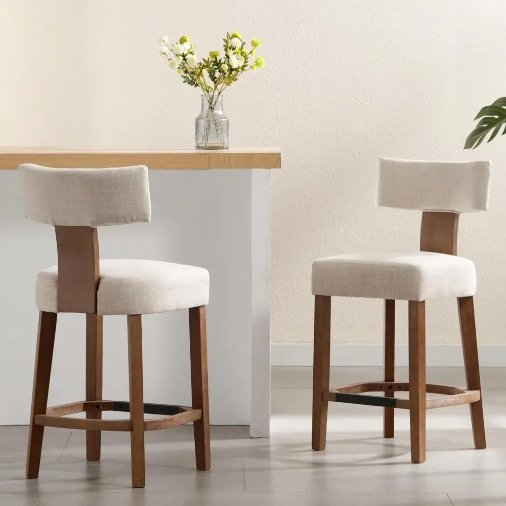 

26” Counter Stools Set of 2 Counter Height Bar Stools Modern Kitchen Bar Stools with Back and Solid Wood Legs