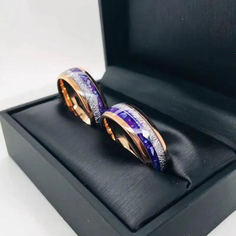 

Stainless Steel Carbon Fiber Women's Jewelry Ring,Christmas Gift Fashionable Amethyst Gradient Splicing Ice Silk Foil Men's Ring