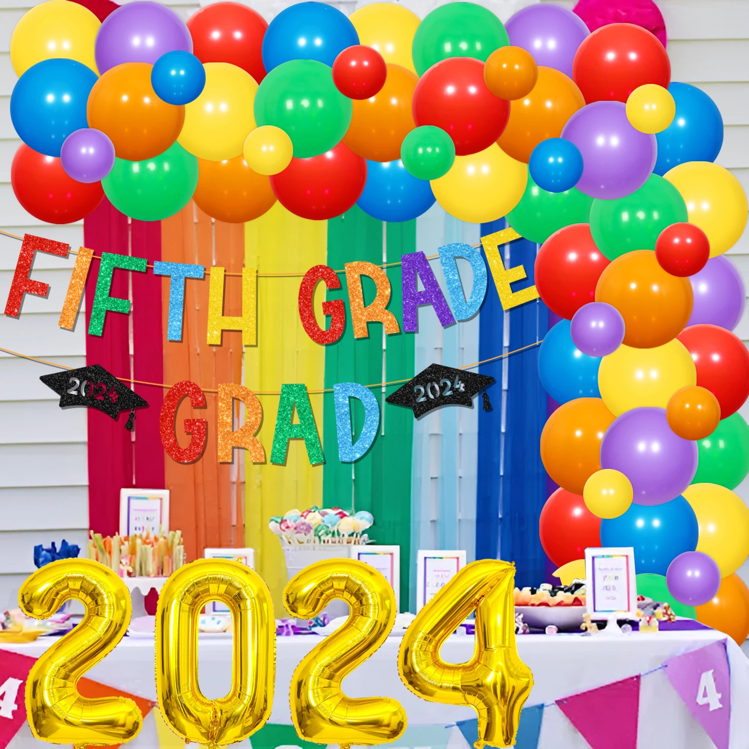 

Sursurprise 110PCS 5th Grade Graduate Graduation Party Decorations 2024, Colorful Glitter Banner Party Decor Supplies