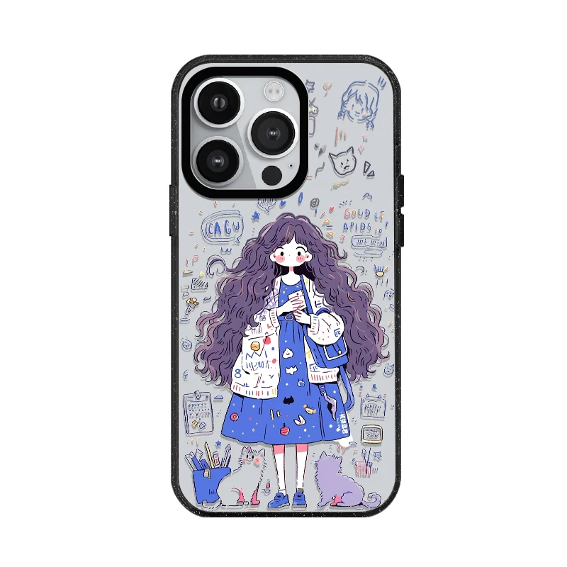 Acrylic Cute Fashion Girl Happy Hour Phone Case Cover With MagSafe For iPhone 16 12 13 14 15 11 Pro Max Plus Anti-drop Case