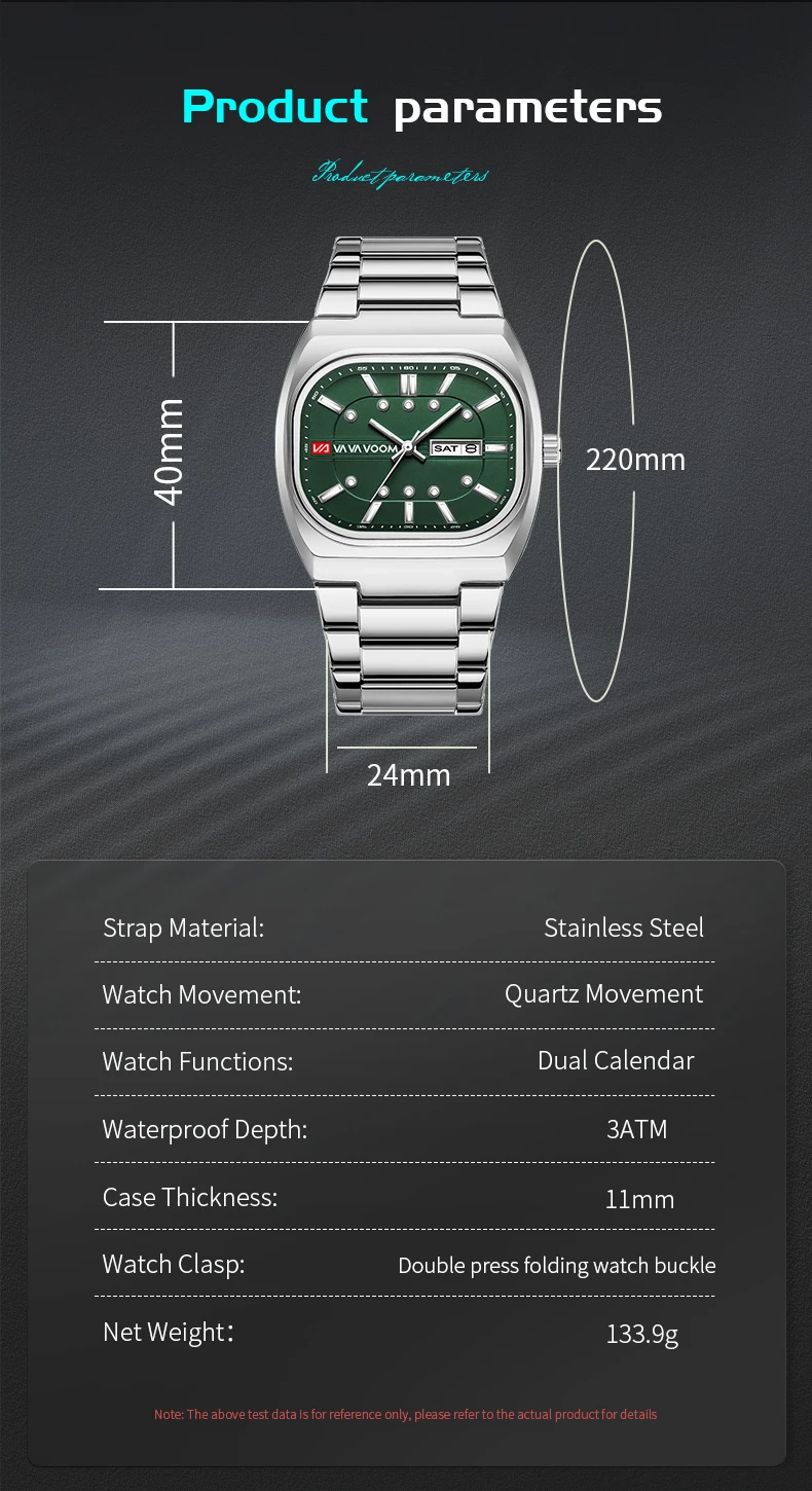 Herren-Quarzuhr mit Edelstahlarmband, 40mm Rechteckiges Zifferblatt, 3 Bar Wasserdicht, Modischer Business-Stil, Tägliche Casual-Uhr, Relogios – Detail 6