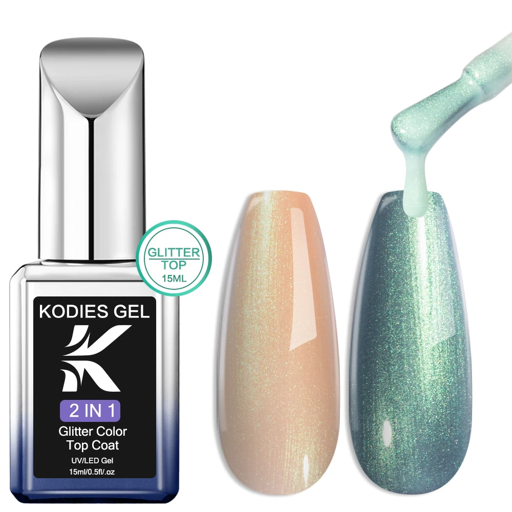 Kodies Gel Chroom Gel Nagellak Top Coat Geen Veeg Parel Aurora Zeemeermin Glitter Nagellak 15Ml Semi-Permanente UV-Gel Afwerking