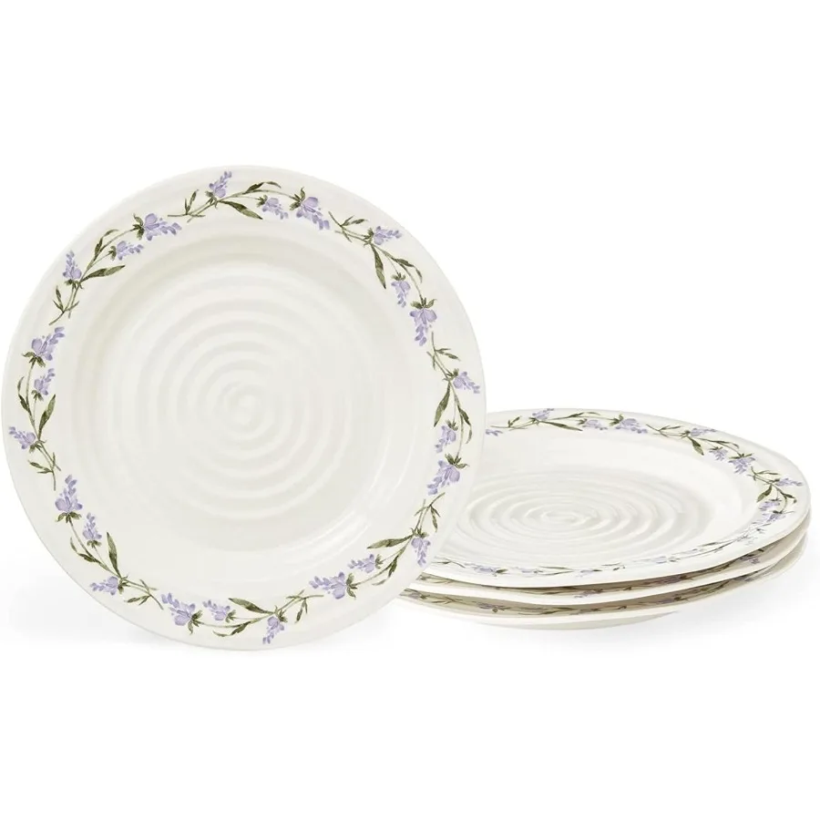 

Набор обеденных тарелок Sophie Conran Lavandula 11 дюймов из 4 мягких фиолетово-зеленых тарелок с цветочным узором лаванды — фарфоровые тарелки для сада Br