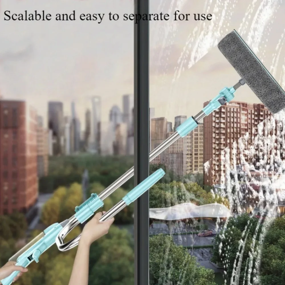 Extendable Window Glass Cleaning Outdoor High-rise Windows Washing Double Sided Cleaning Plastic Handle Dry Wet Scraper Wiper